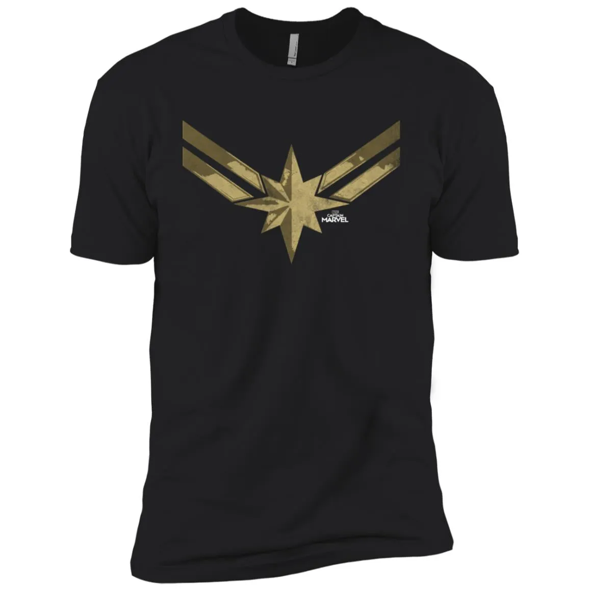 Captain Marvel Simple Gold Shadowed Logo Men Short Sleeve T-Shirt