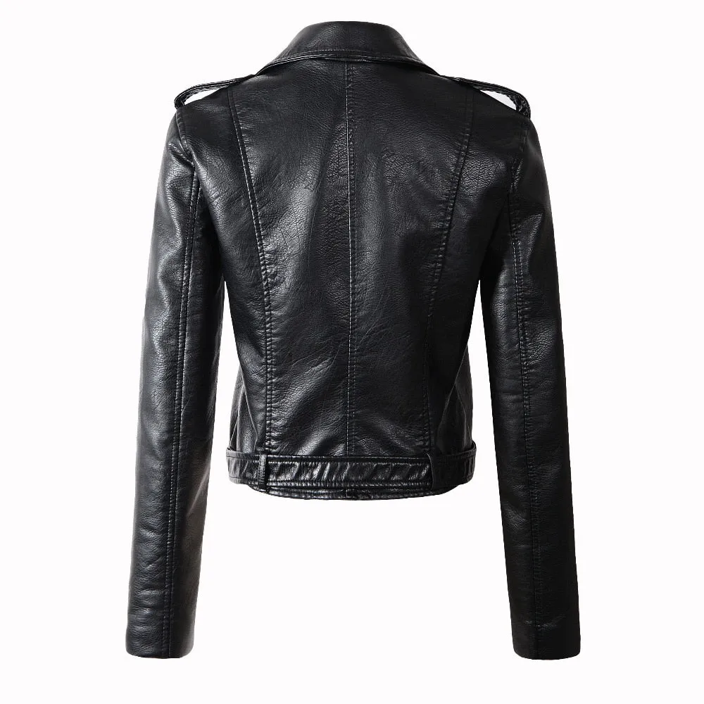 Casual Cool Women's Zippered Slim Leather Jackets For Motorcycle Riding