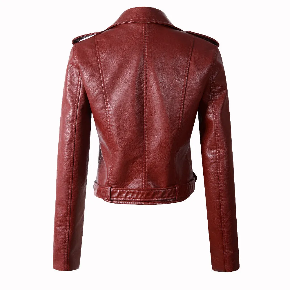 Casual Cool Women's Zippered Slim Leather Jackets For Motorcycle Riding