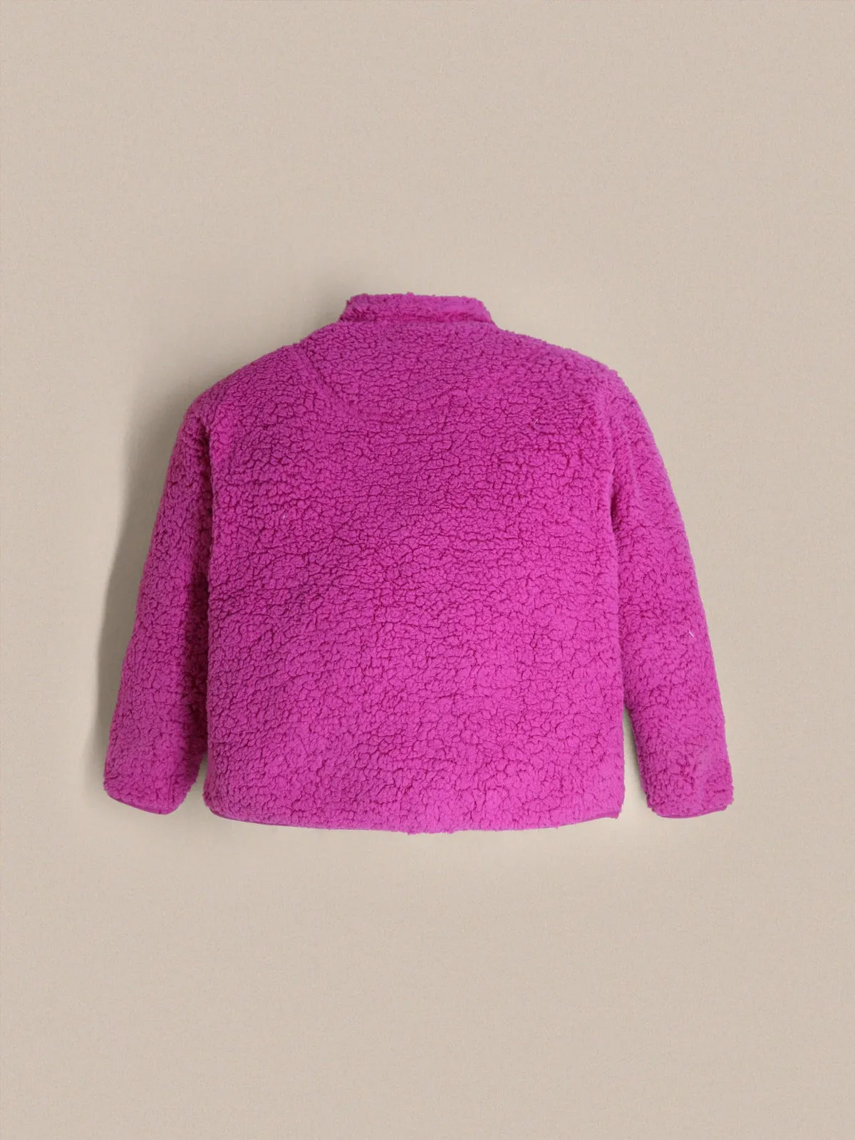 Cherry Crumble Magenta Solid 100% Polyester Full Sleeves High Neck Casual Wear Easy Fit Winter Sherpa Jacket For Girls