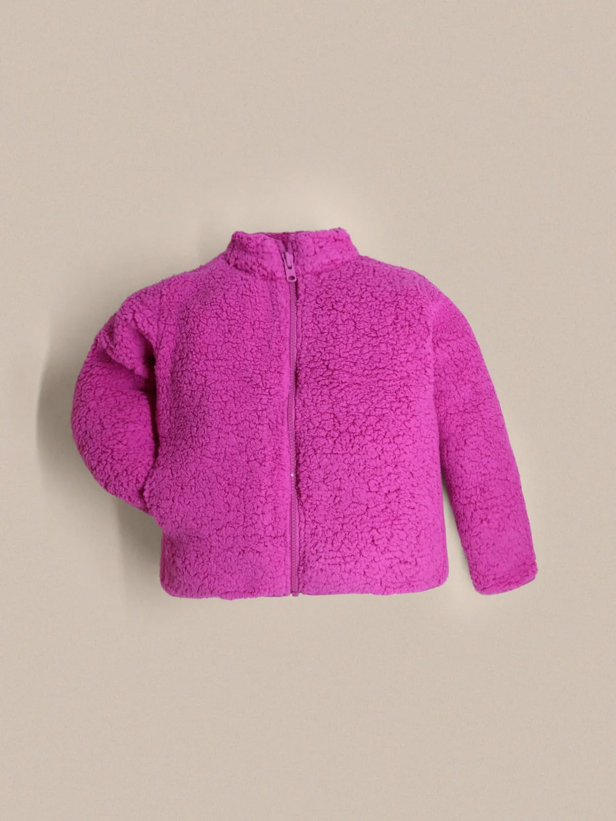 Cherry Crumble Magenta Solid 100% Polyester Full Sleeves High Neck Casual Wear Easy Fit Winter Sherpa Jacket For Girls