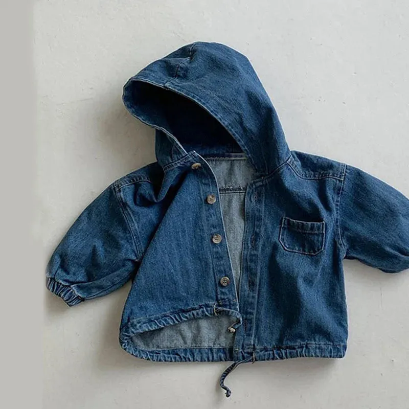 Children's coat 2024 Spring and Autumn new baby hooded denim jacket for boys and girls corduroy long sleeved casual jacket