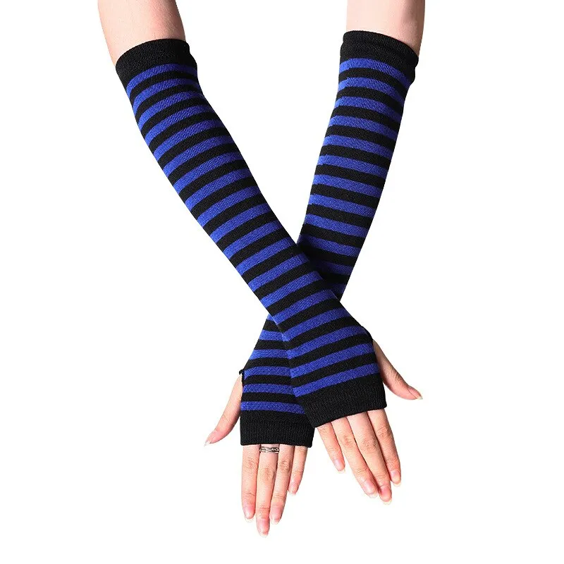 Christmas Gift Fashion Women Lady Striped Elbow Gloves Warmer Knitted Long Fingerless Gloves Elbow Mittens Christmas Accessories Gift