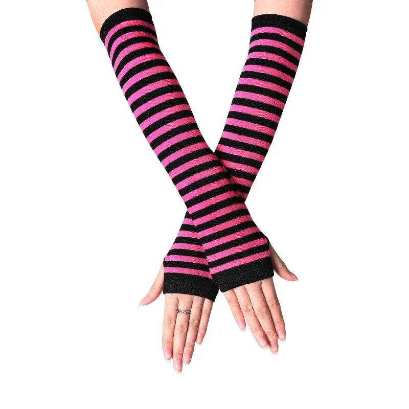 Christmas Gift Fashion Women Lady Striped Elbow Gloves Warmer Knitted Long Fingerless Gloves Elbow Mittens Christmas Accessories Gift