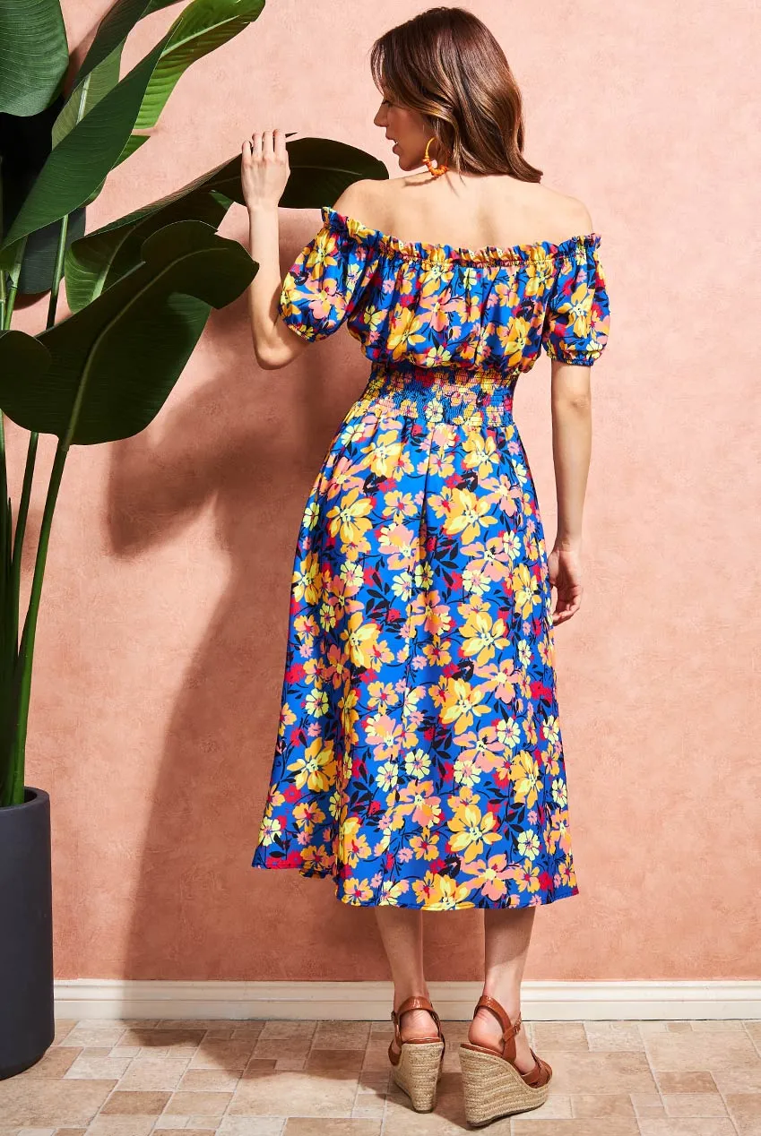 City Goddess Off The Shoulder Floral Midi Dress