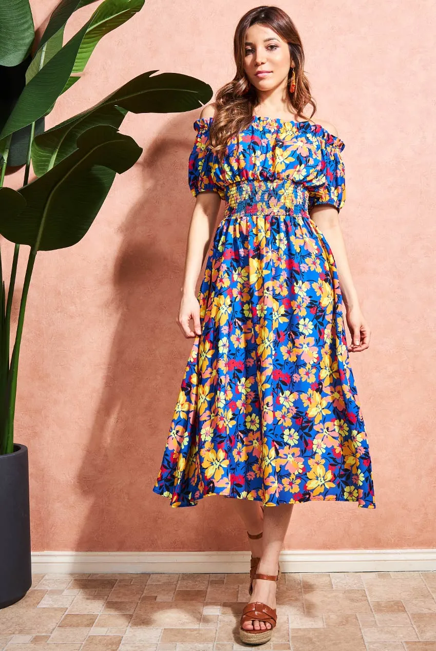 City Goddess Off The Shoulder Floral Midi Dress