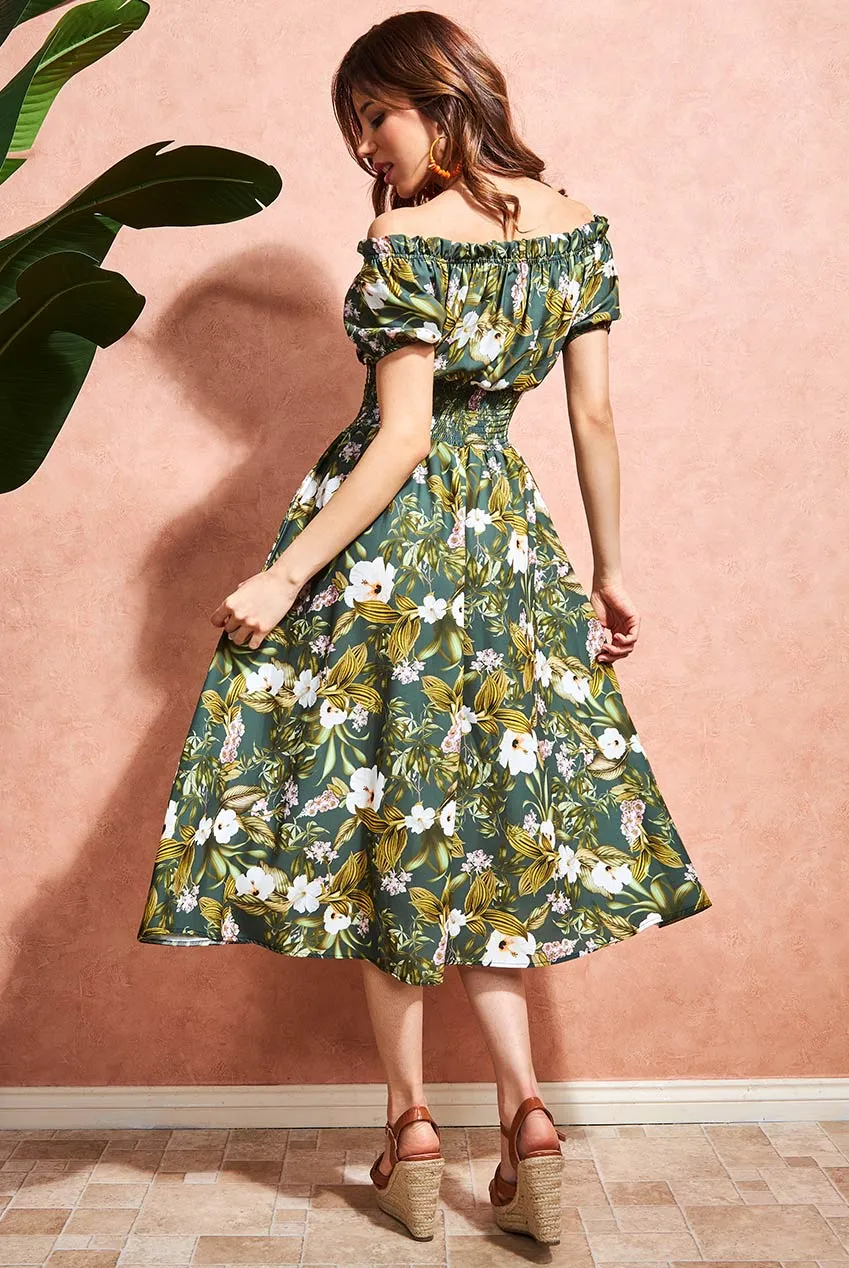 City Goddess Off The Shoulder Floral Midi Dress