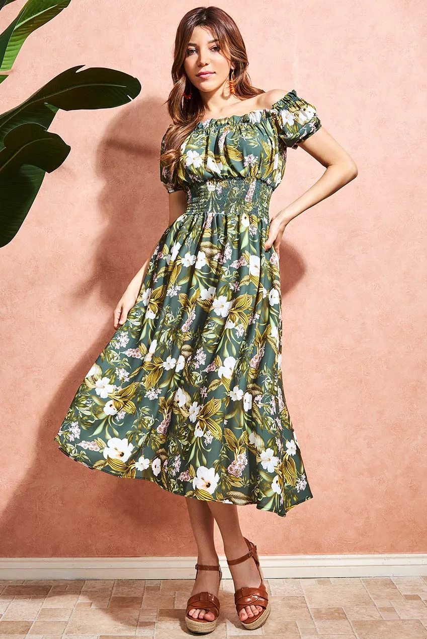 City Goddess Off The Shoulder Floral Midi Dress