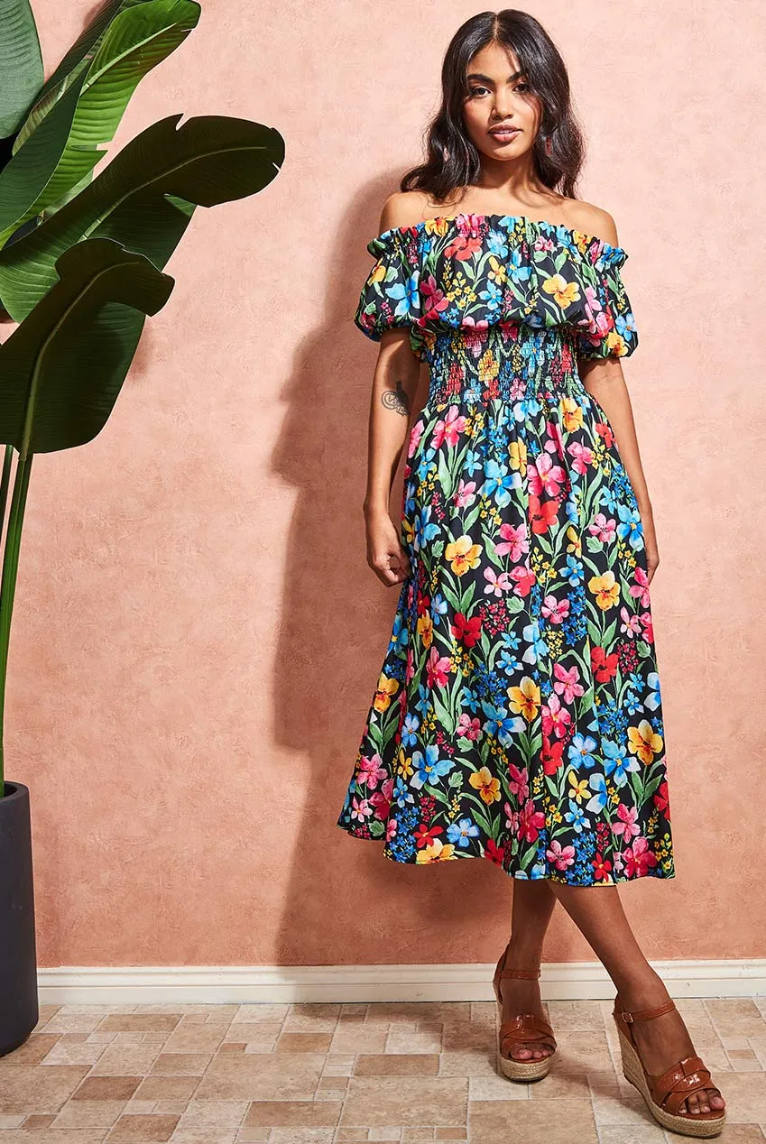 City Goddess Off The Shoulder Floral Midi Dress