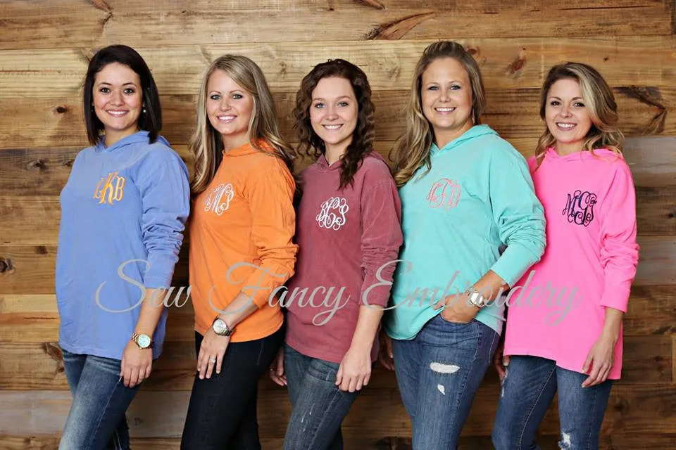 Comfort Colors Long Sleeve Hooded Monogrammed Tee Shirt