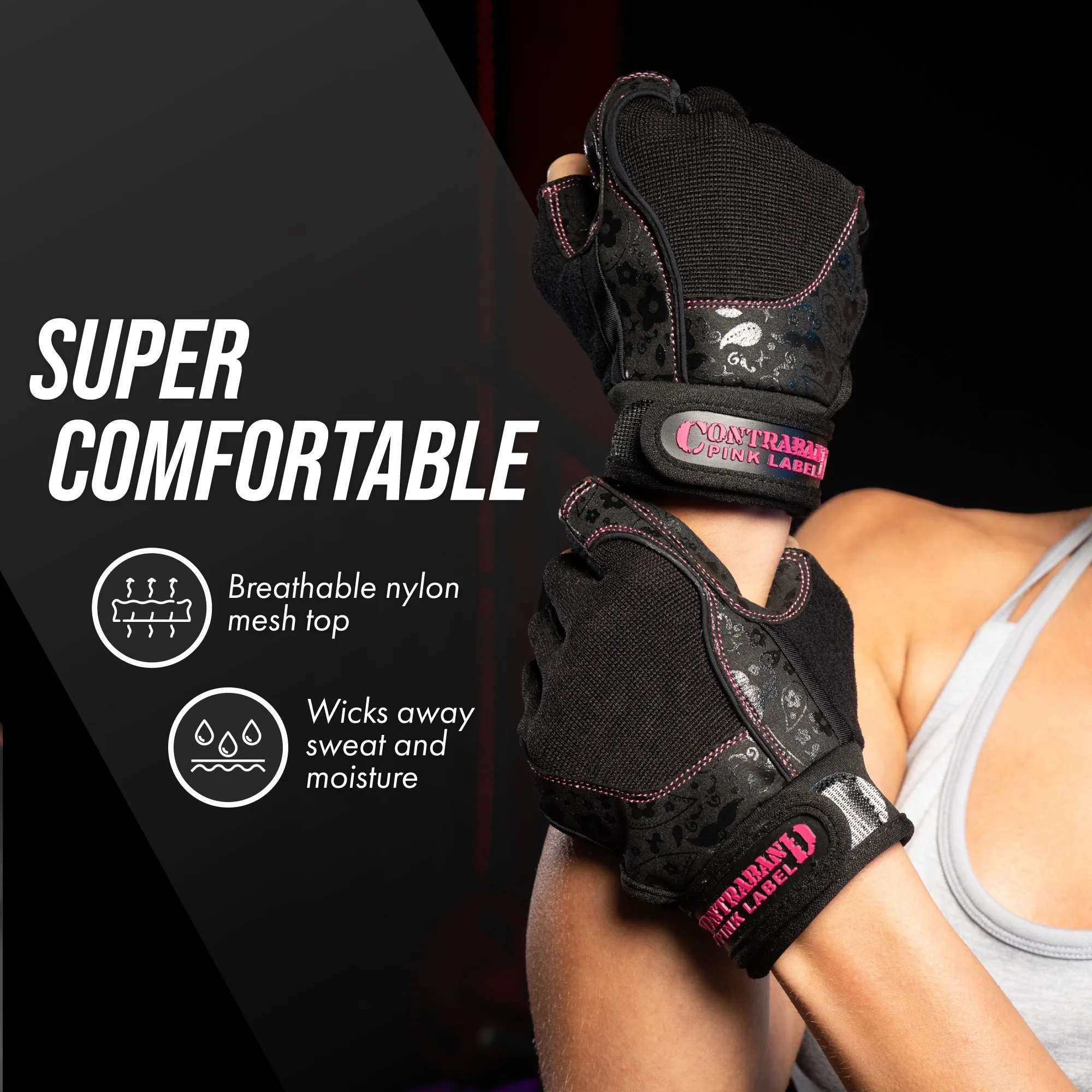 Contraband Pink Label 5127 Womens Vegan Weight Lifting Gloves w/Synthetic Microfiber Amara Leather