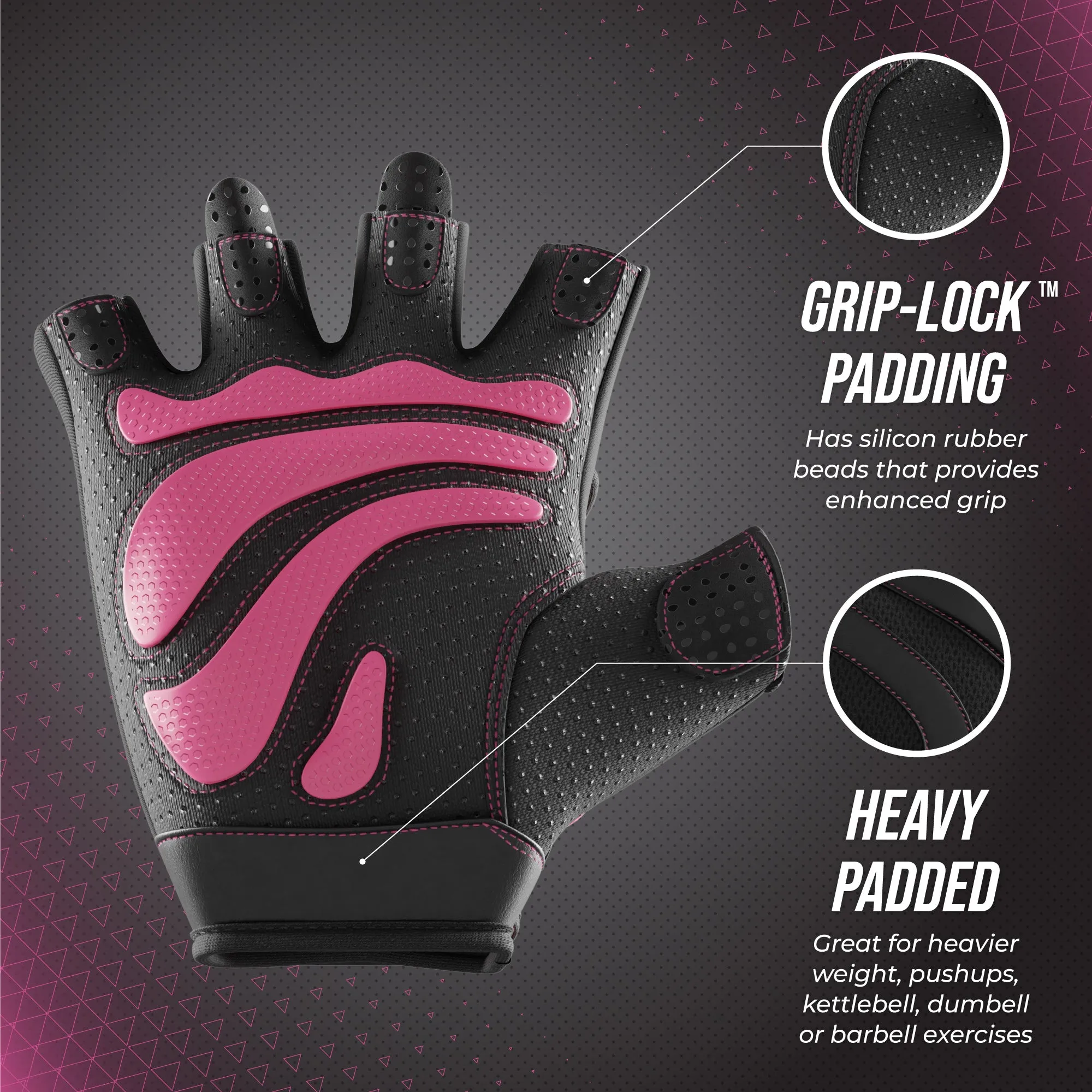 Contraband Pink Label 5437 Womens Extreme Grip Weight Lifting Gloves w/Heavy Rubber Padded Palm