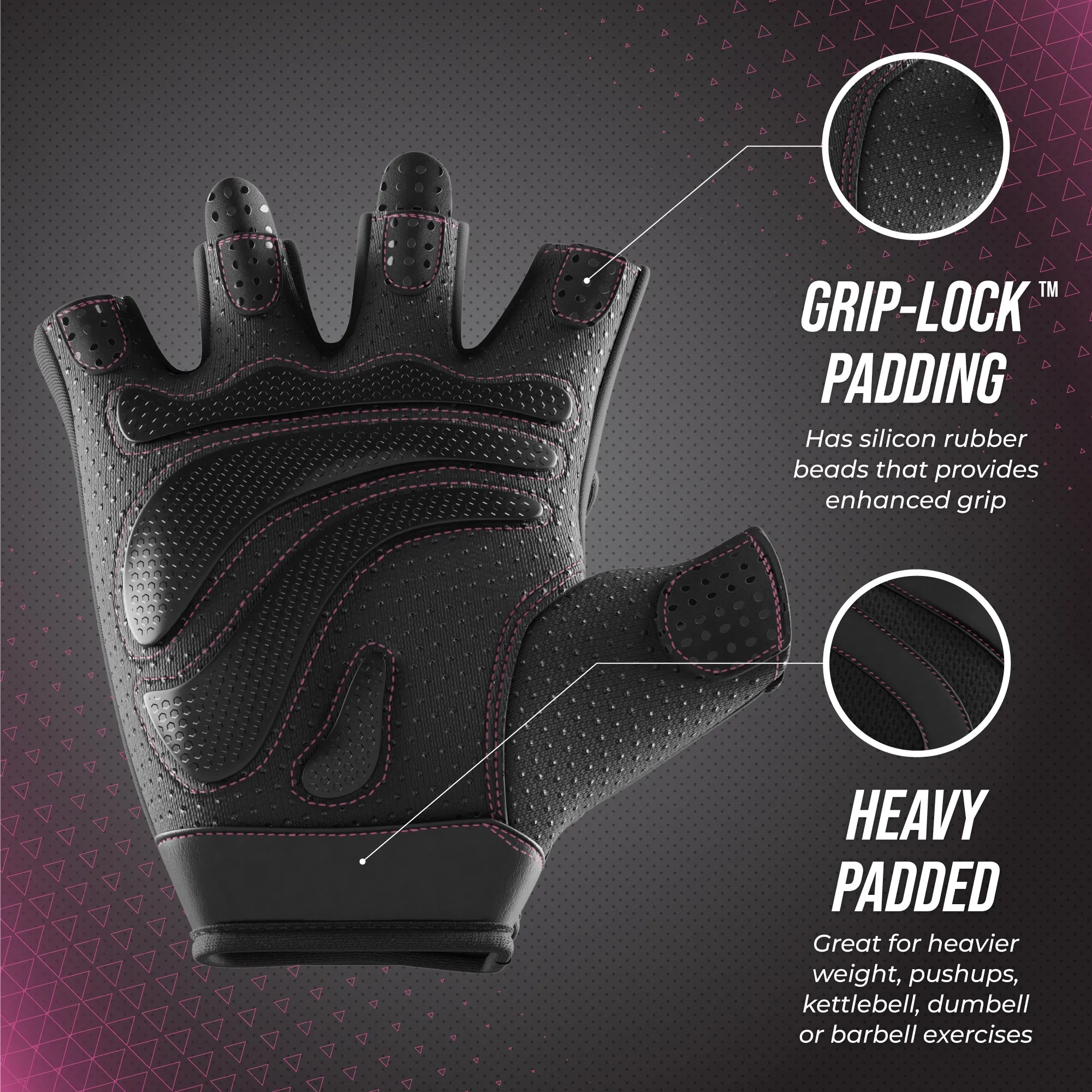 Contraband Pink Label 5437 Womens Extreme Grip Weight Lifting Gloves w/Heavy Rubber Padded Palm