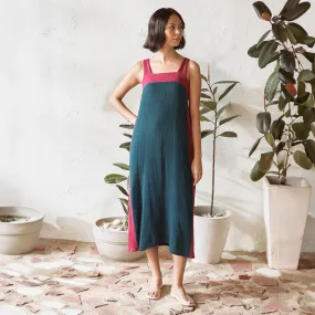 Cotton Solid Dress For Women | Mid Length | Square Neck | Blue