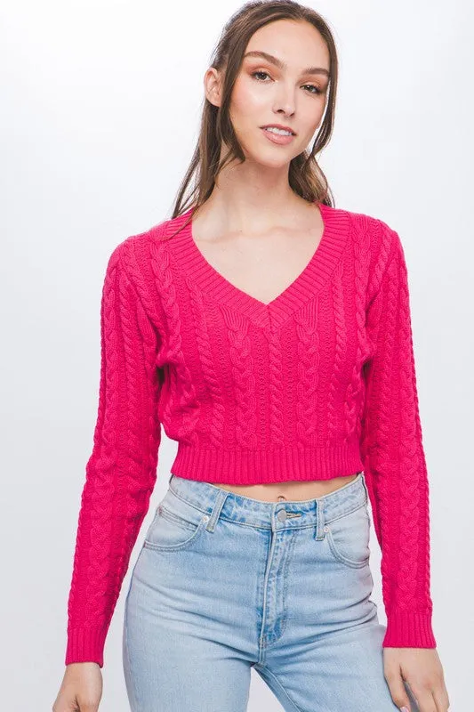 Cropped Cable Knit Sweater Top