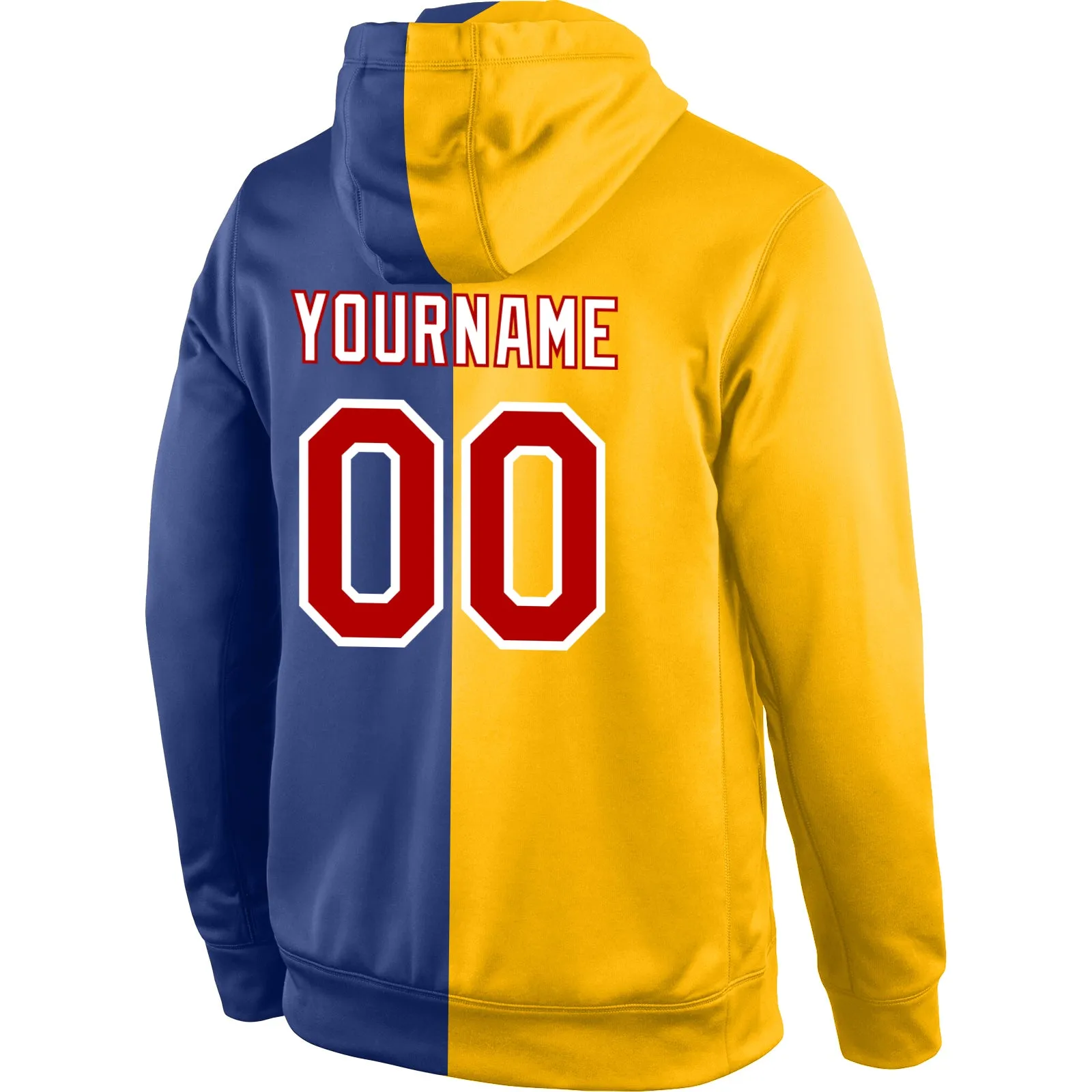 Custom Stitched Gold Red-Royal Split Fashion Sports Pullover Sweatshirt Hoodie