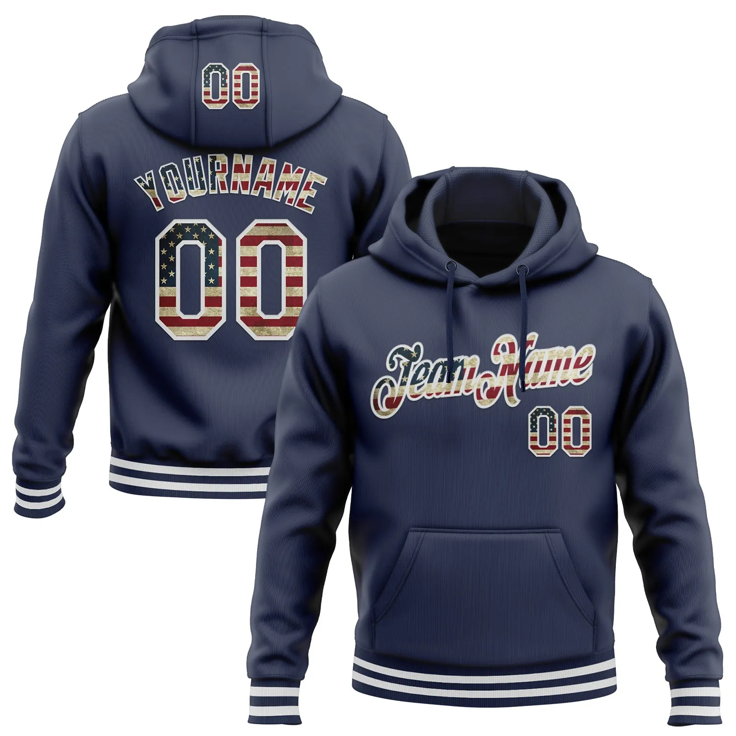 Custom Stitched Navy Vintage USA Flag-White Sports Pullover Sweatshirt Hoodie