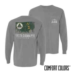 Delta Sig Gray Comfort Colors Flag Long Sleeve Pocket Tee