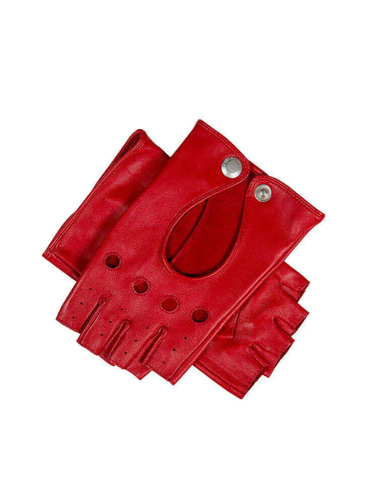 Dents Women’s Leather Fingerless Keyhole Driving Gloves - Berry