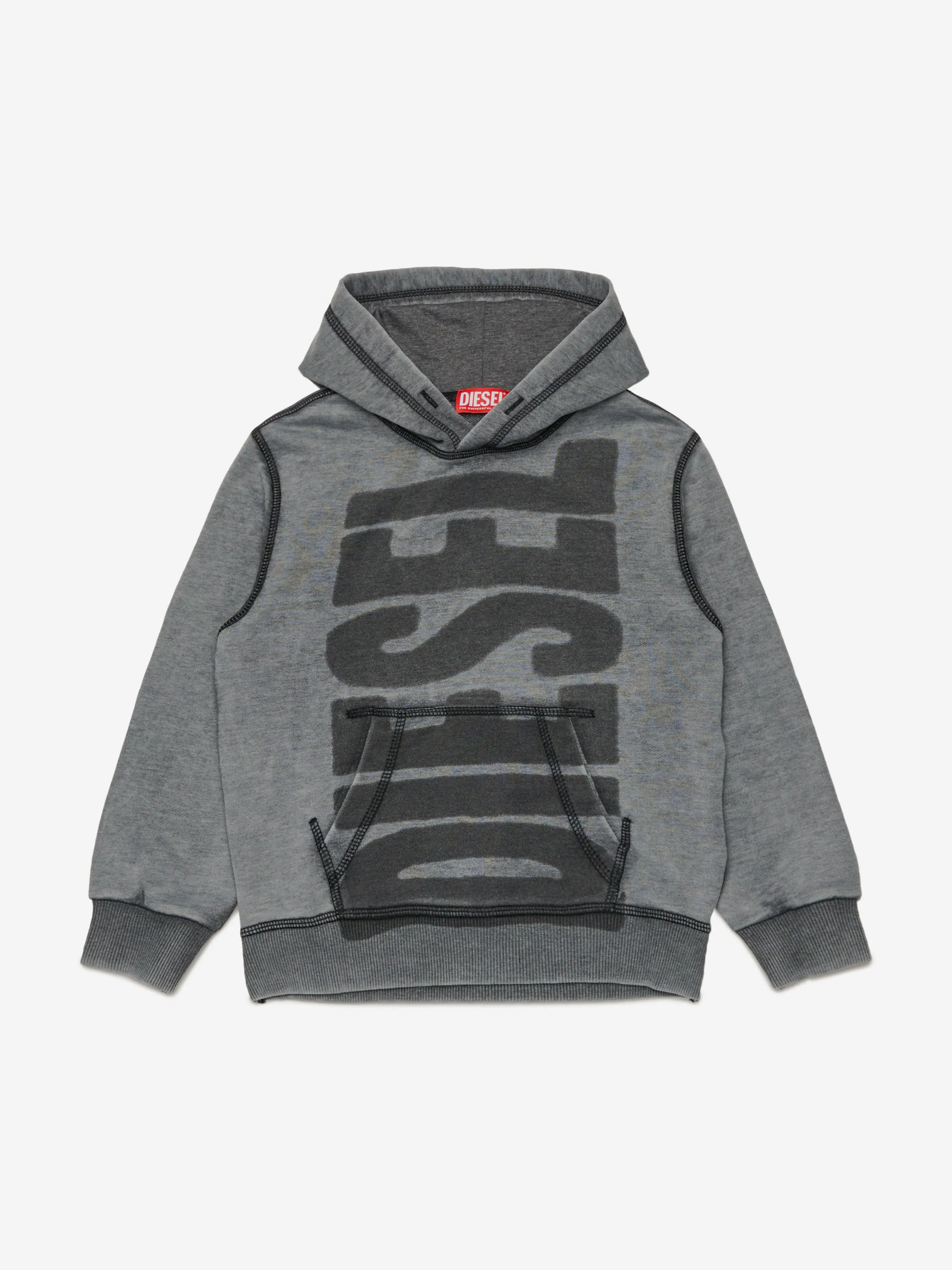 Diesel Boys Logo Hoodie in Grey