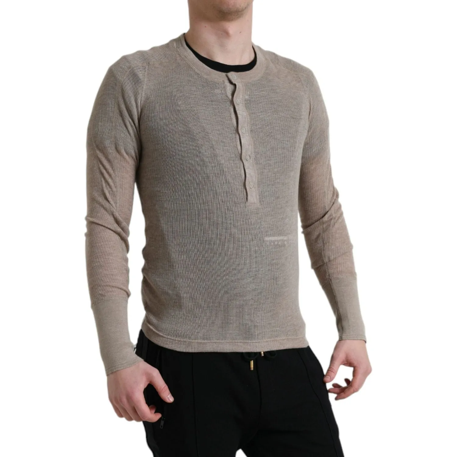 Dolce & Gabbana Elegant Beige Henley Cashmere Sweater