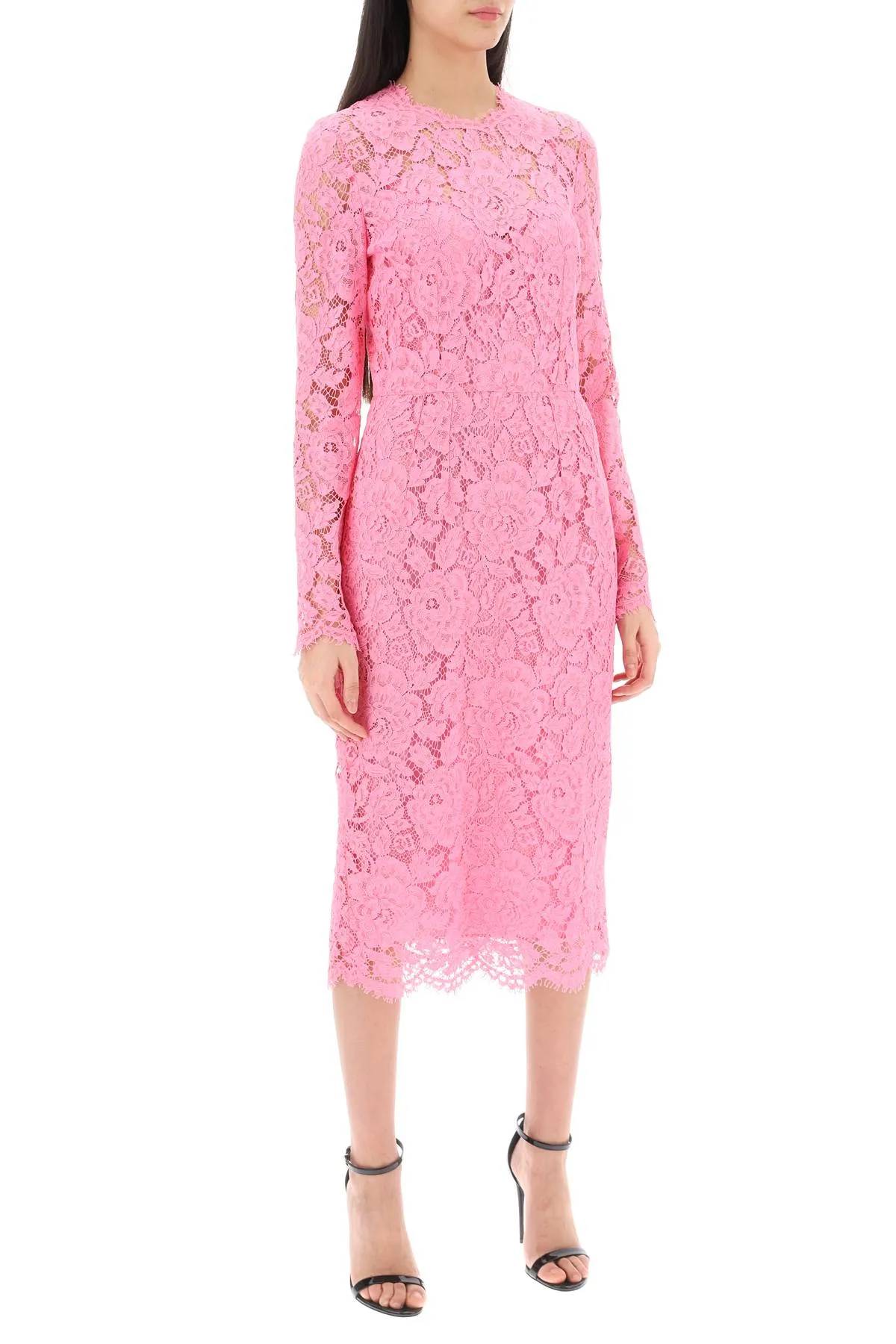 Dolce & Gabbana Midi Dress In Floral Cordonnet Lace (Size - 44)