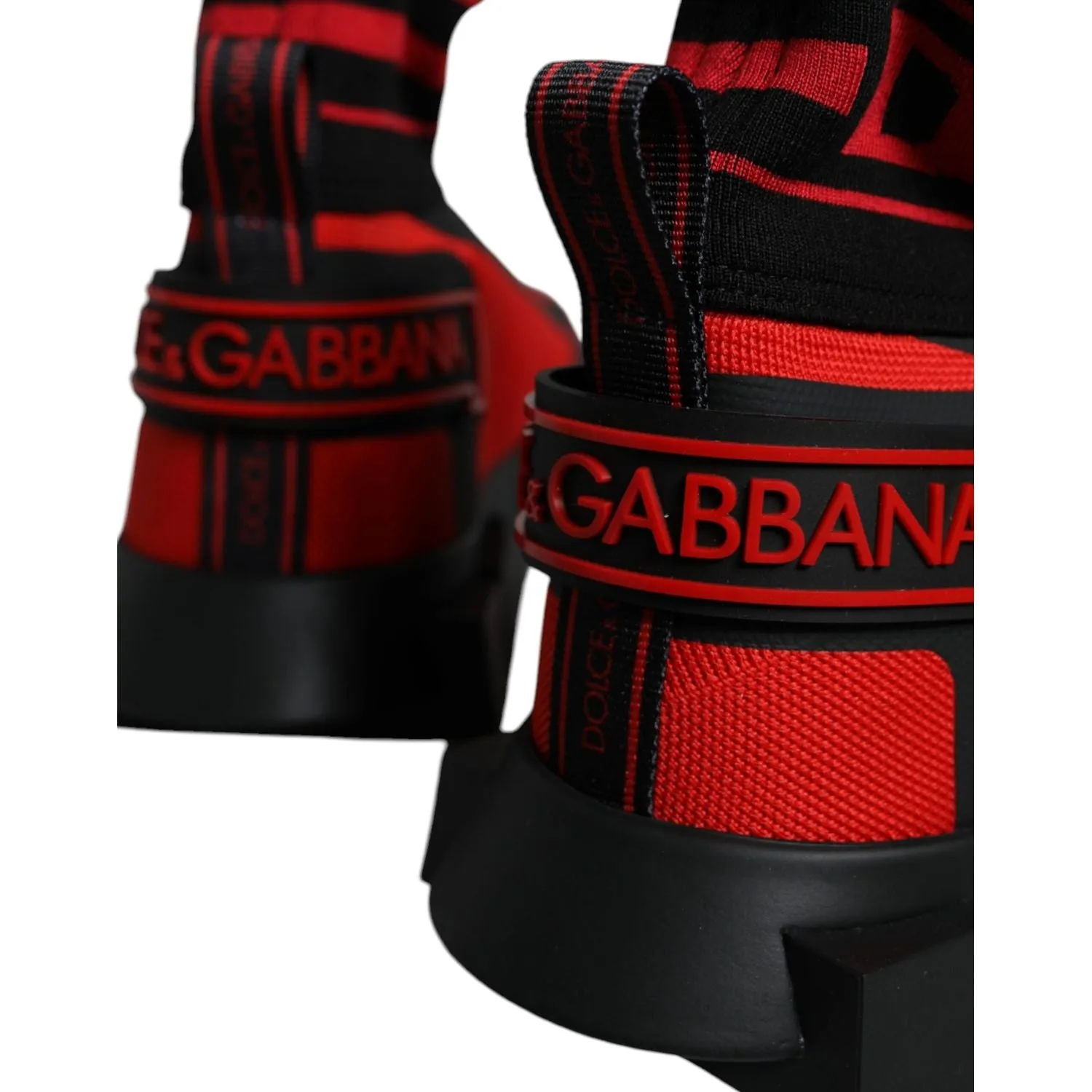 Dolce & Gabbana Red Black Fabric High Top Sorrento Sneakers Shoes