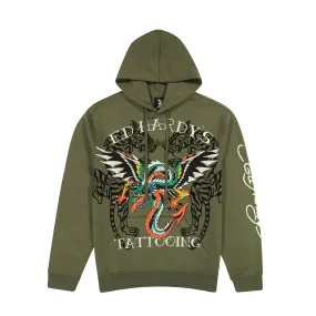 Dragon Wings Olive Pullover Hoodie