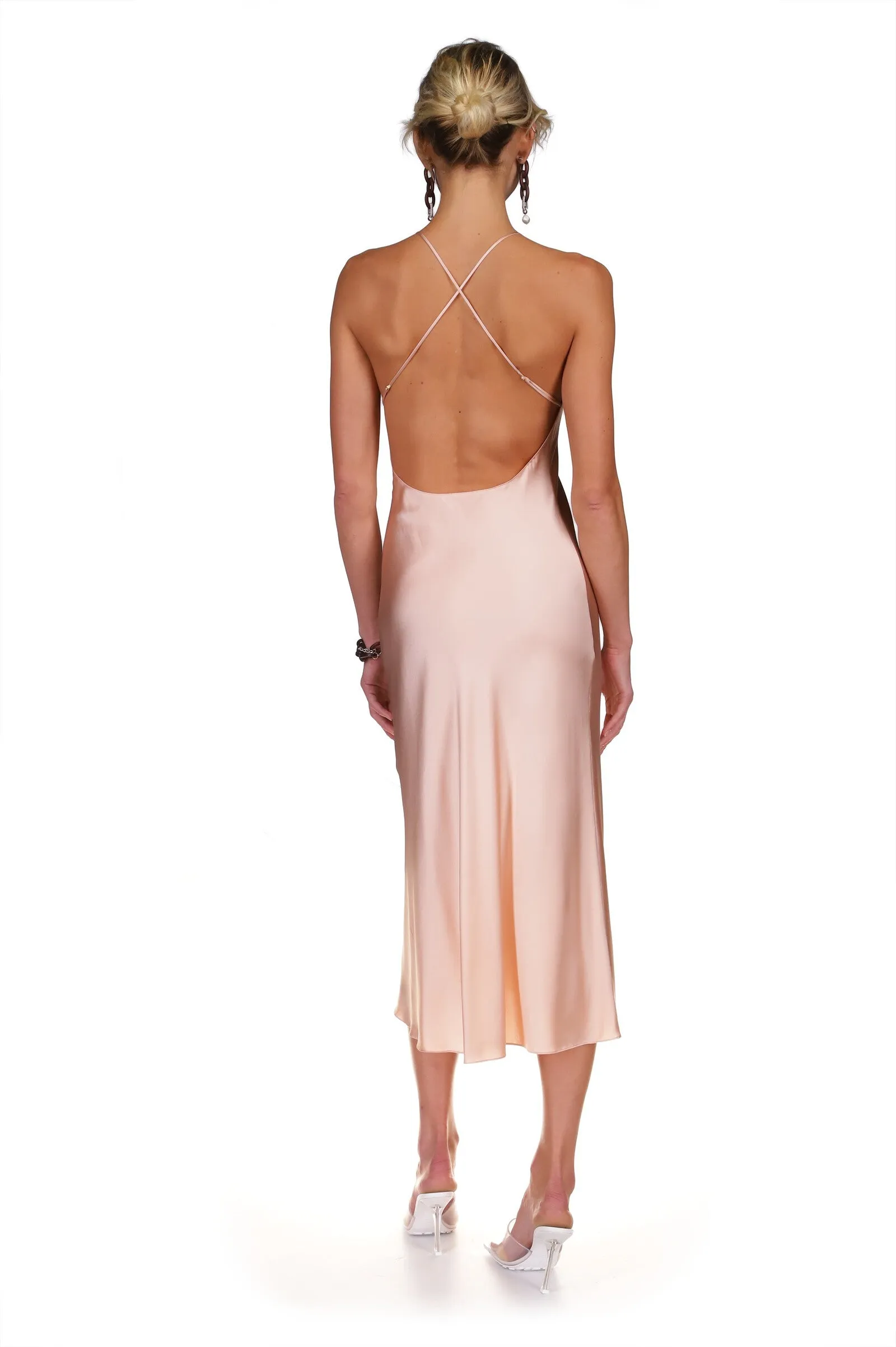 Dusty Rose Open Back Cross Strap Midi Dress