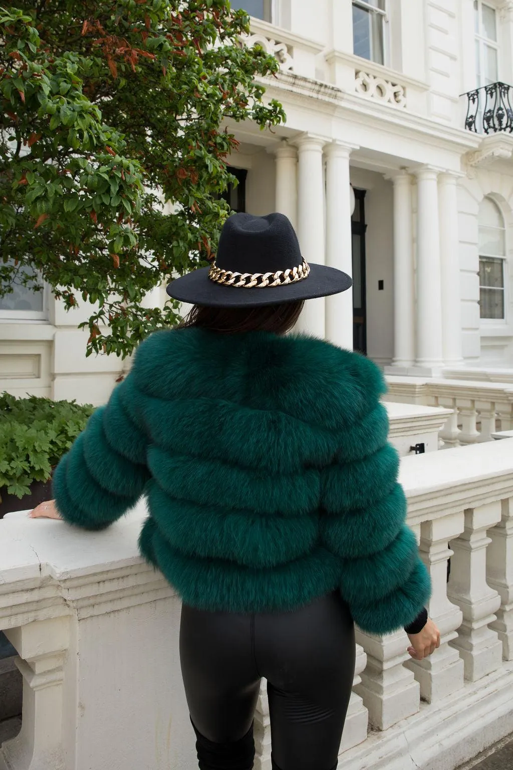 Emerald Green Luxury Fur 5 Row Cropped Sleeve Jacket