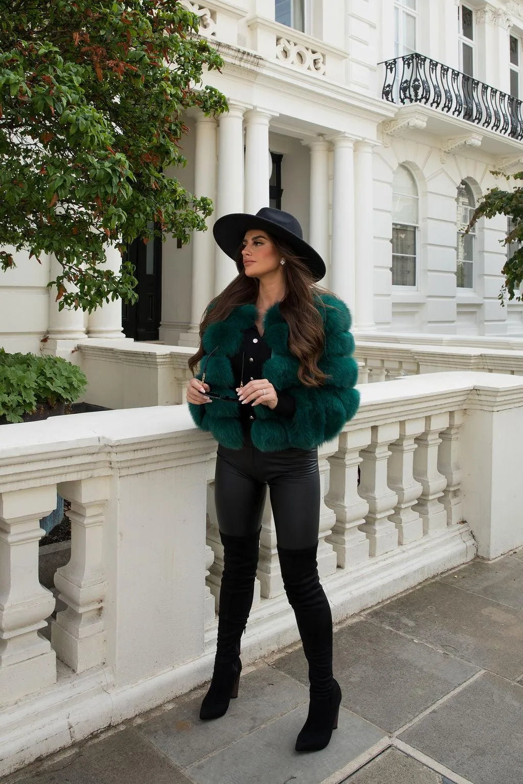 Emerald Green Luxury Fur 5 Row Cropped Sleeve Jacket