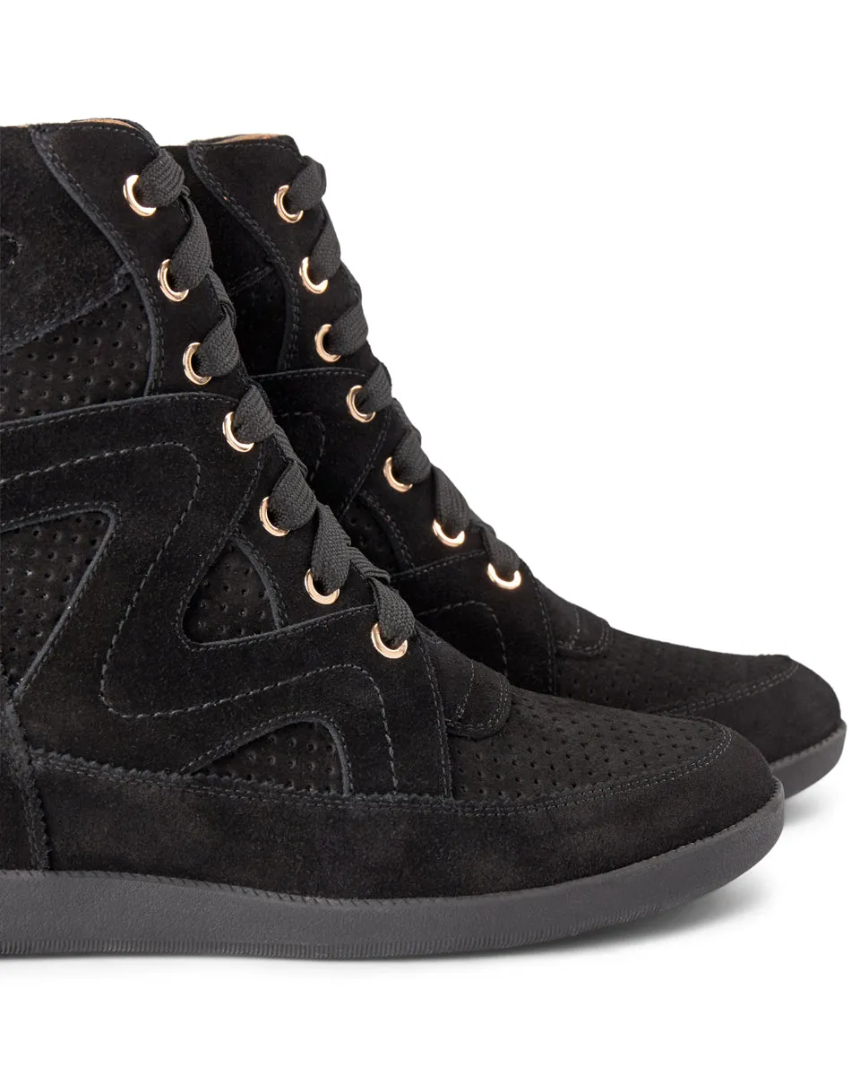 Emmy Lace Suede Wedge Sneaker - BLACK