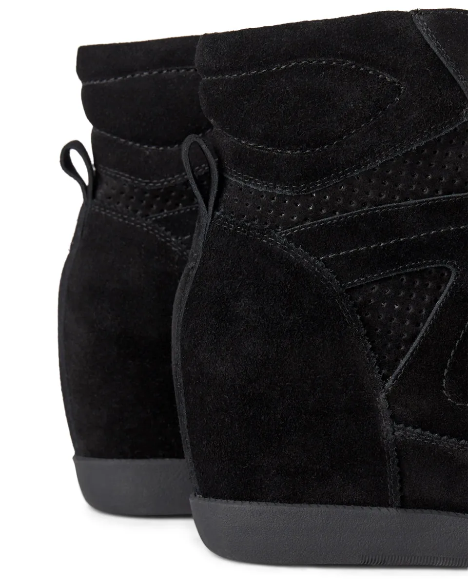 Emmy Lace Suede Wedge Sneaker - BLACK