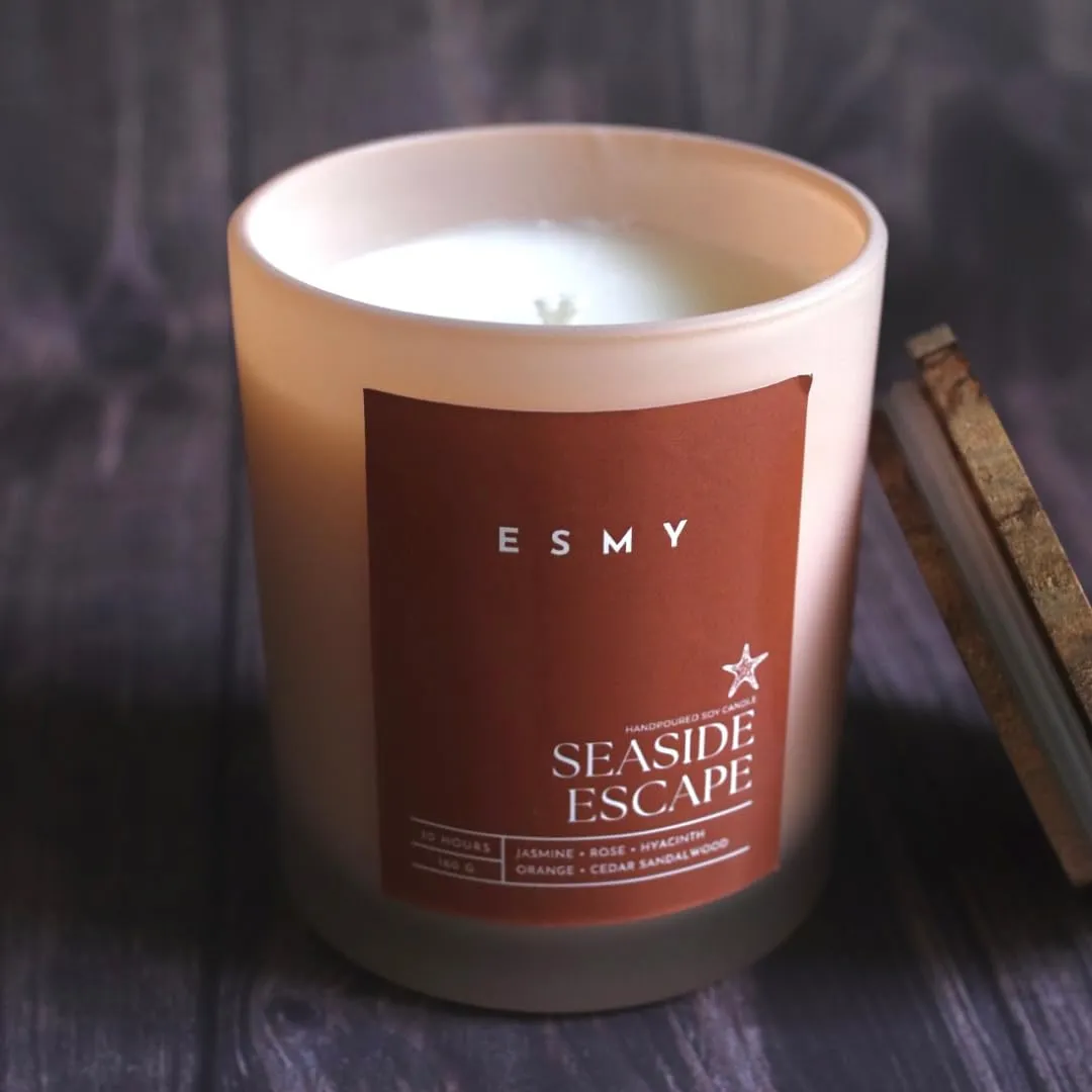 ESMY Soy Wax Scented Candle | Seaside Escape | 30 Hours Burn Time | Non-Toxic, Long-Lasting, Premium Scented Candle for Home Decor, Gifting & Aromatherapy