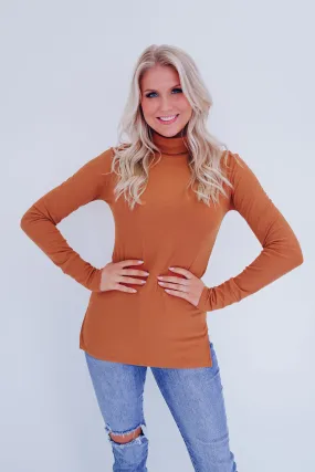 Essence Mock Neck Ribbed Top - Rust