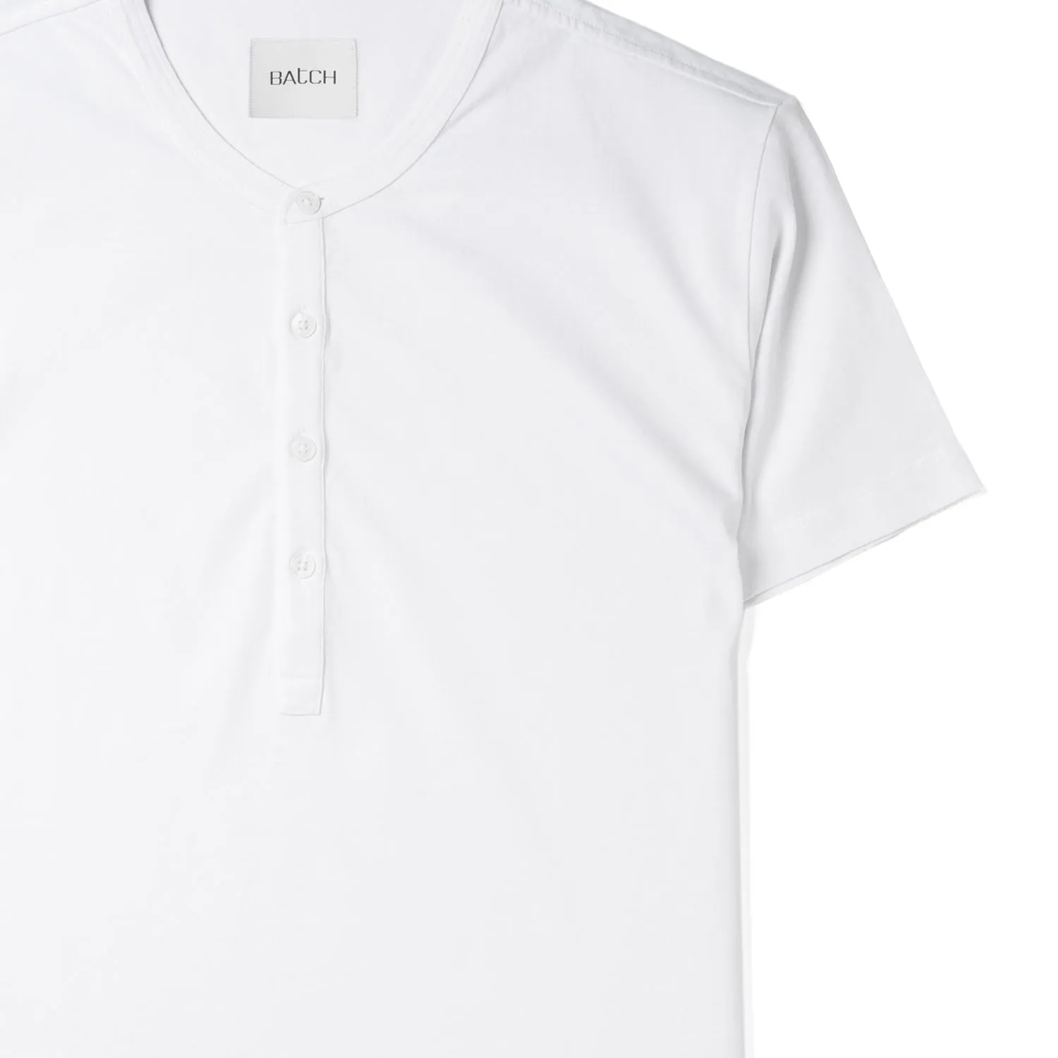 Essential Short Sleeve Curved Hem Henley –  White Cotton Jersey