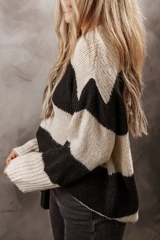 First Things First - Colorblock Loose Pullover Sweater