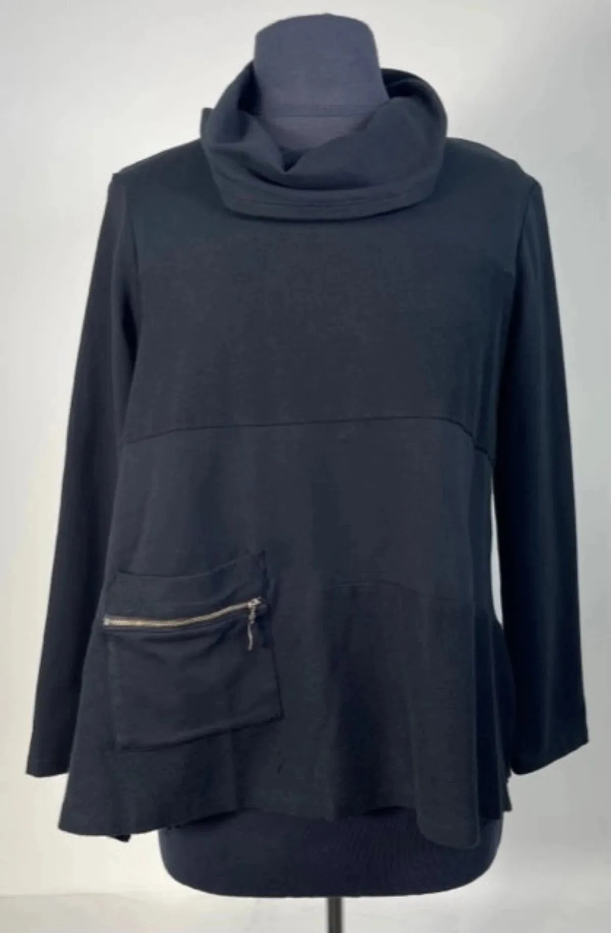 Focus French Terry Cowl Neck Top-Black