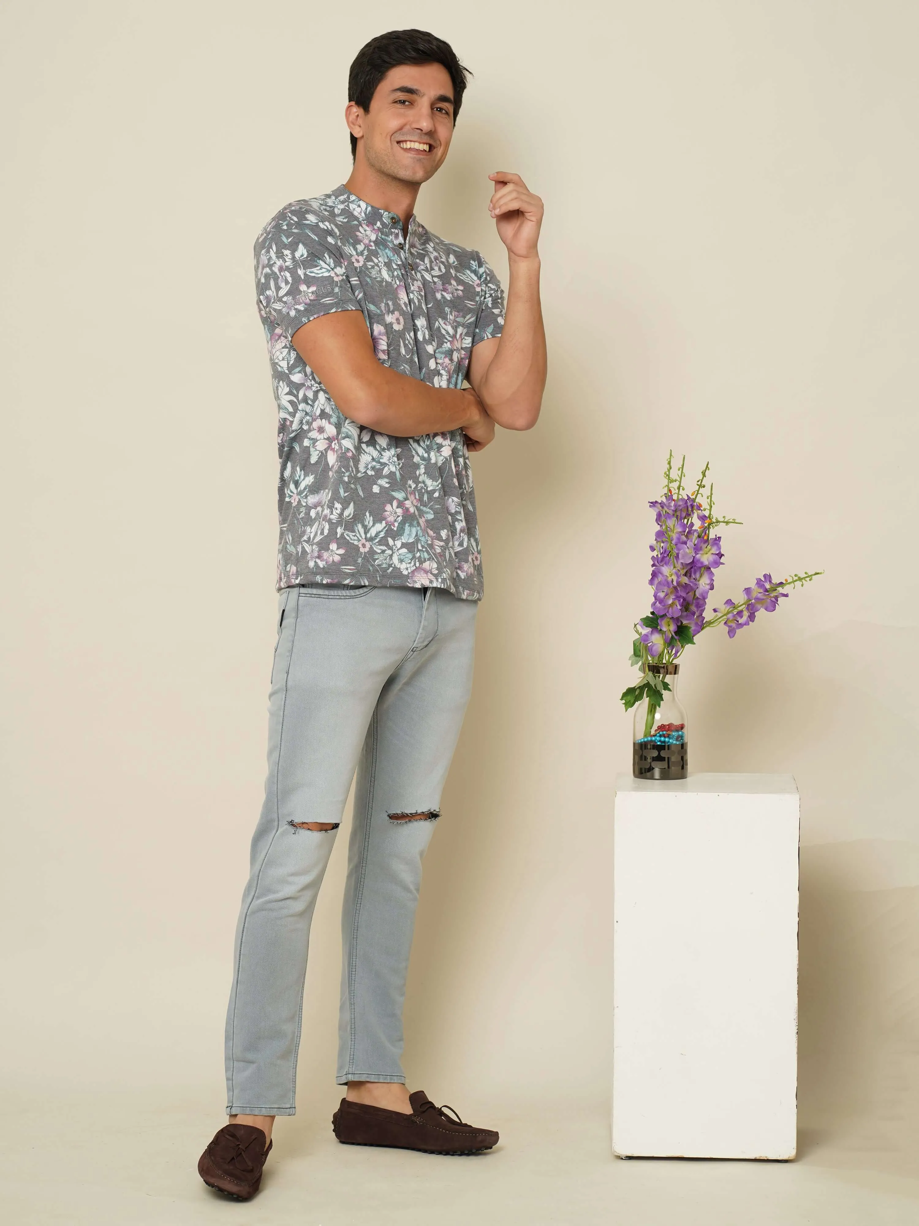 Garden Mist Grey Henley T-shirt