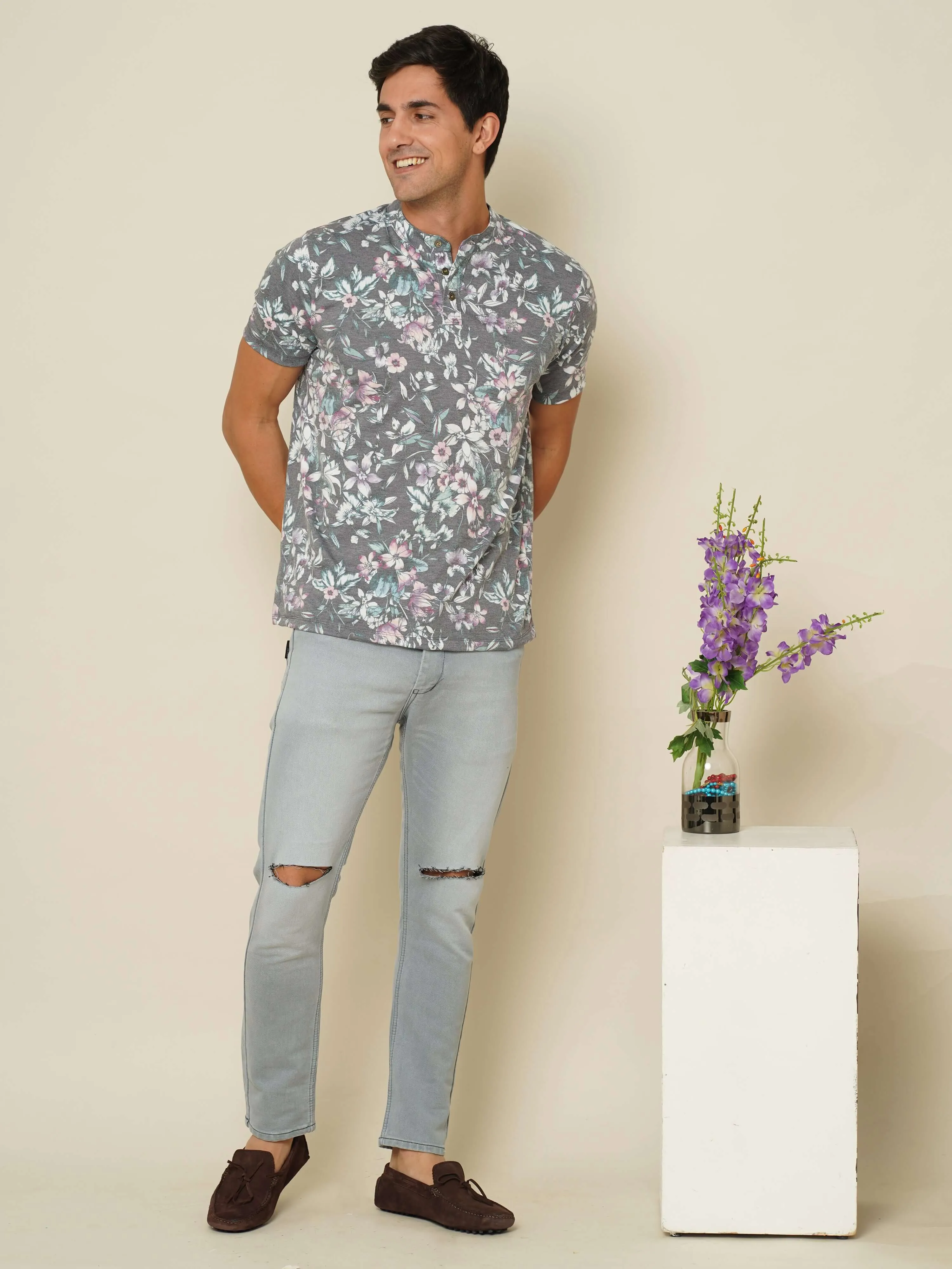 Garden Mist Grey Henley T-shirt