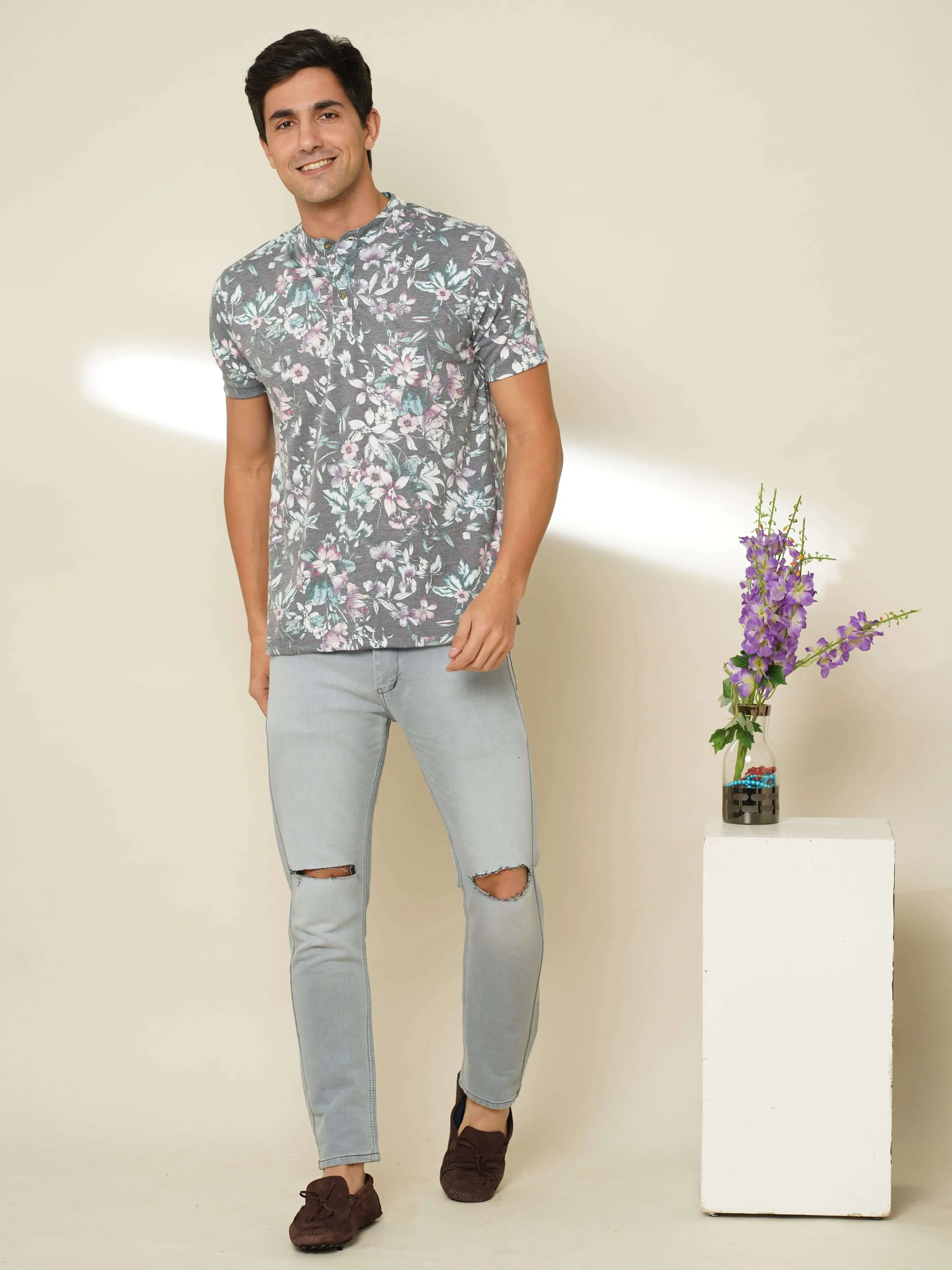 Garden Mist Grey Henley T-shirt