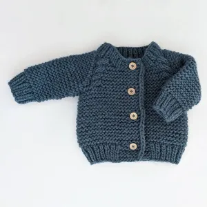 Garter Stitch Cardigan Sweater - Blue