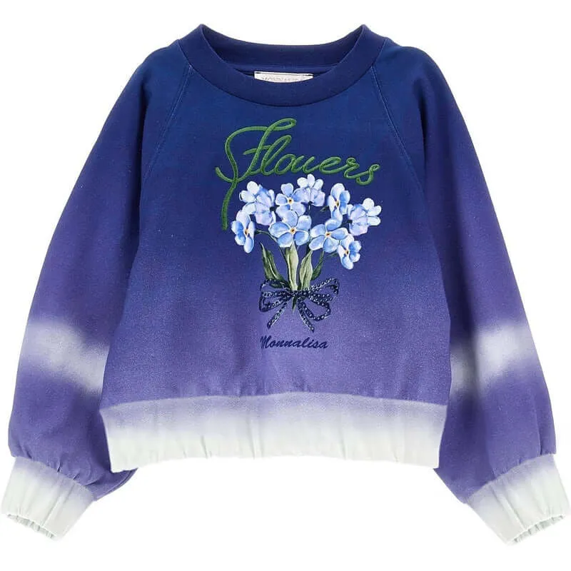 Girls Blue Floral Sweater