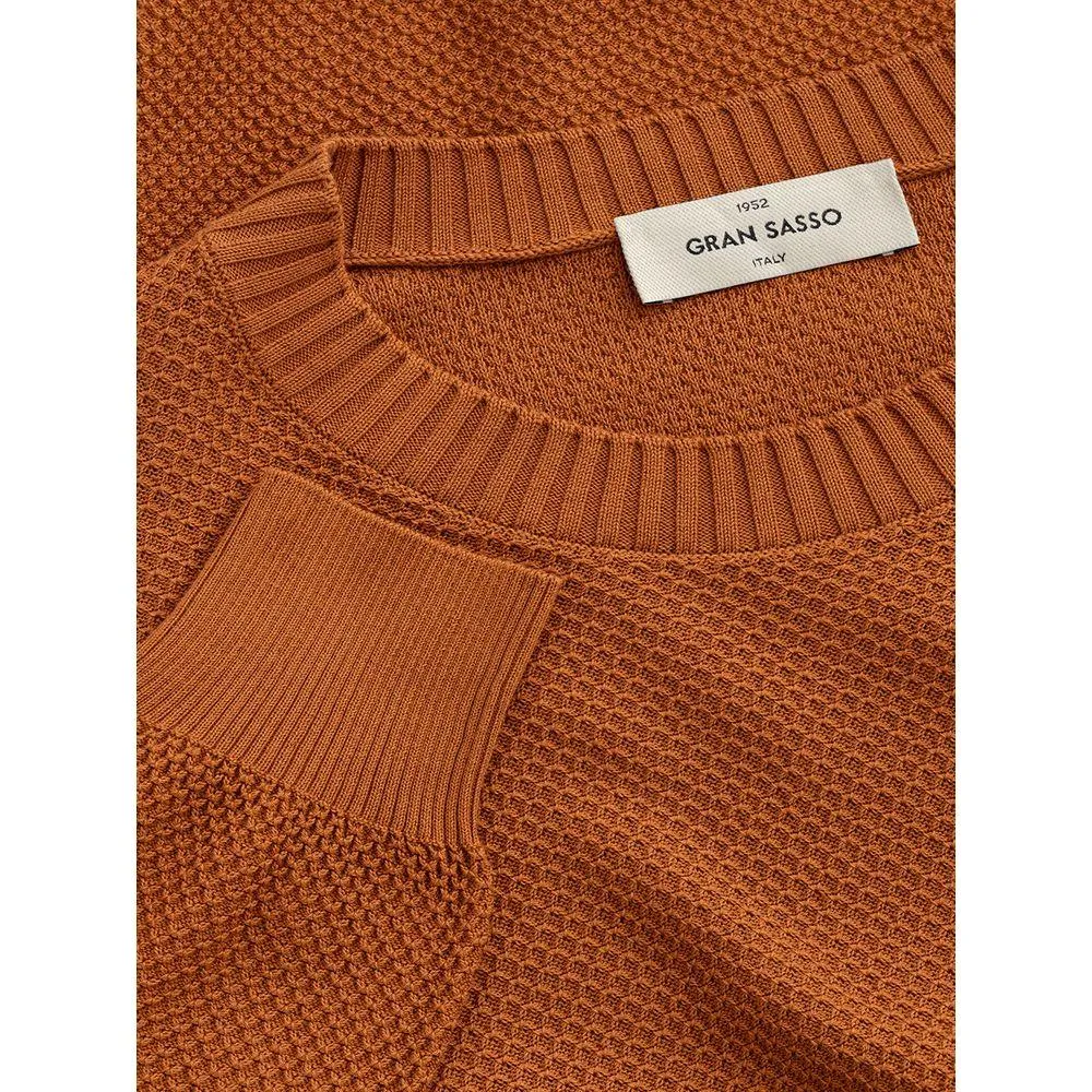 Gran Sasso Elegant Cotton Crewneck Sweater in Rich Brown