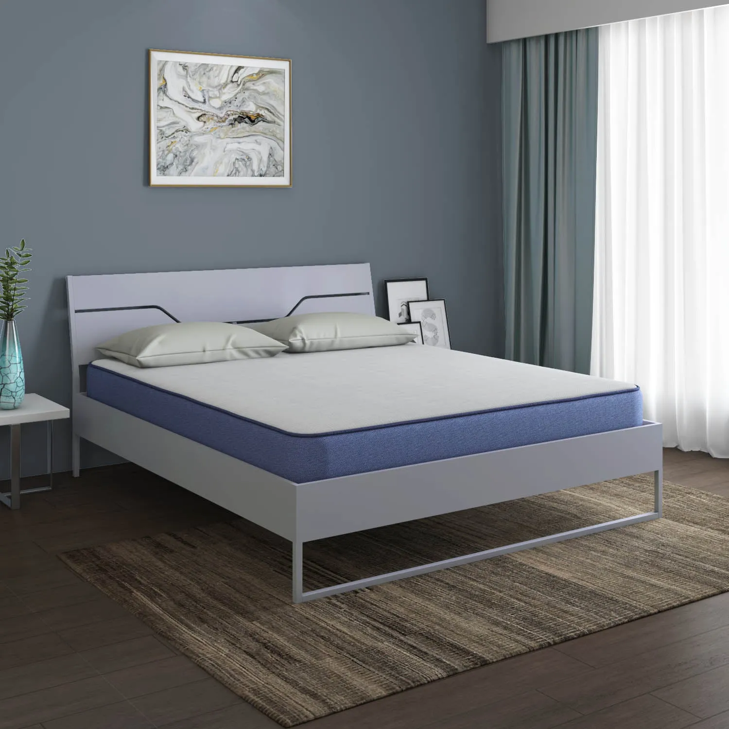 Grande Wood and Metal Hybrid Bed (Grey)   Plus Memory Foam Mattress (King)