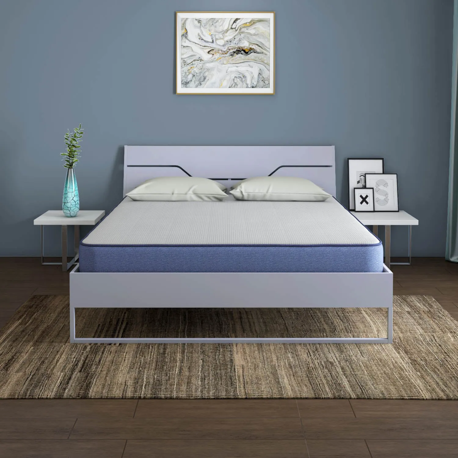 Grande Wood and Metal Hybrid Bed (Grey)   Plus Memory Foam Mattress (King)