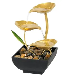 GREEVA Tabletop Fountains Metal Water Home Decor Natural River Rocks, Ornaments with Waterfall Desktop Leaf Fountains Deep Basin Indoor Zen Relaxation for Decor Office Living Room Bedroom Gift