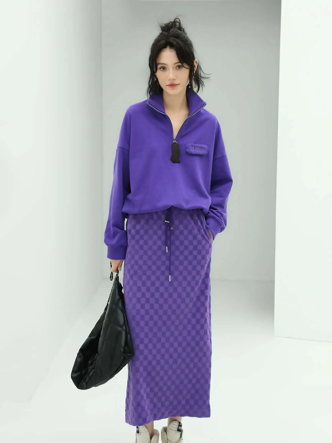 Half-Zip Drop Shoulder Purple Sweater