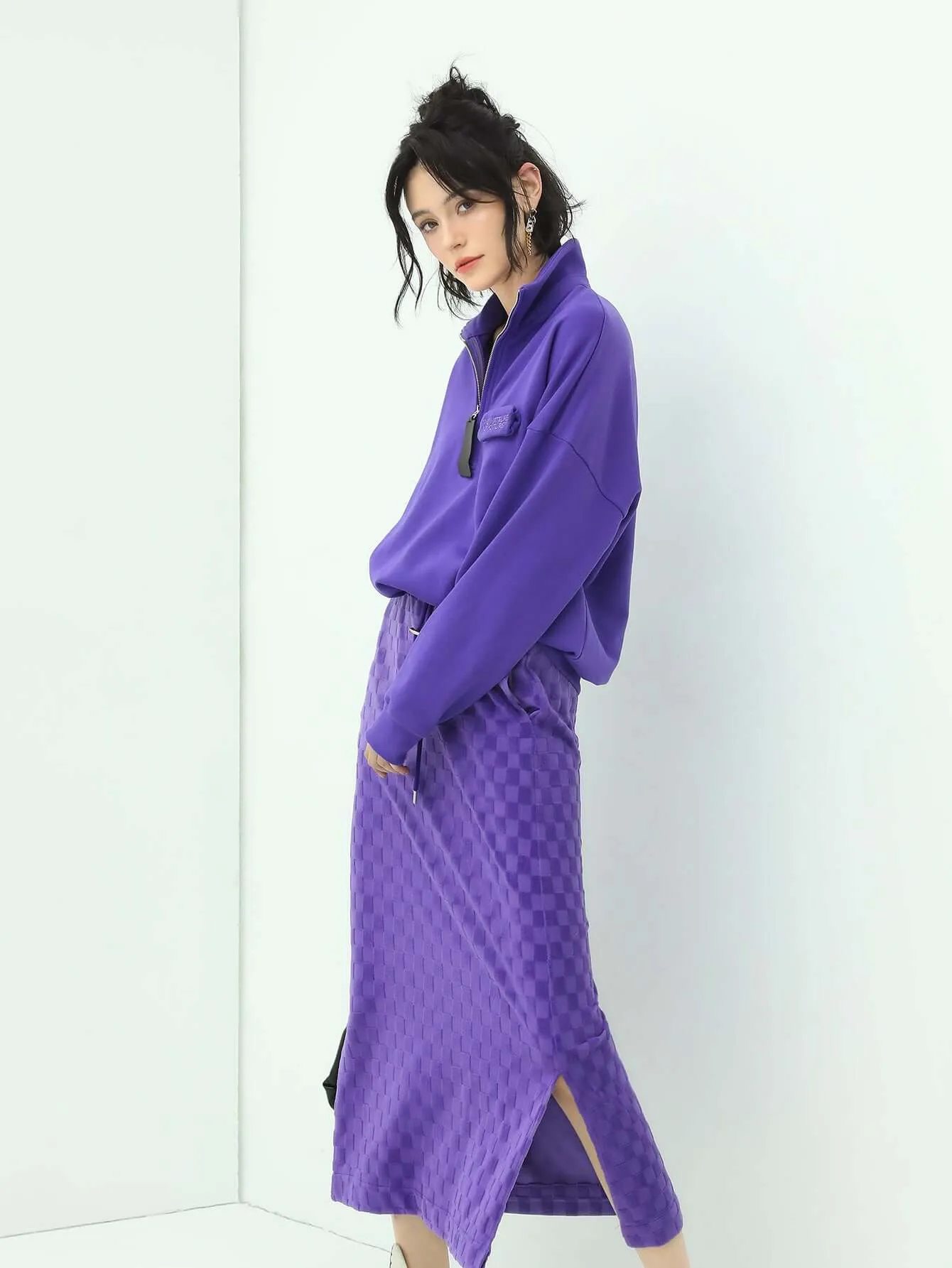 Half-Zip Drop Shoulder Purple Sweater