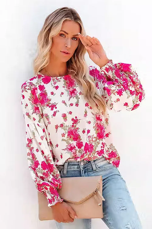 Happy Days Floral Print Smocked Long Sleeve Top